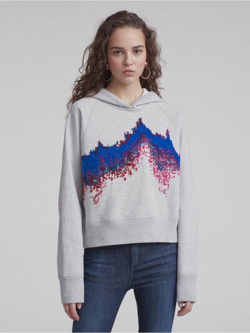 Rag & Bone Sonar Racer Hoodie Sweatshirt Pullover Hood Printed Grey